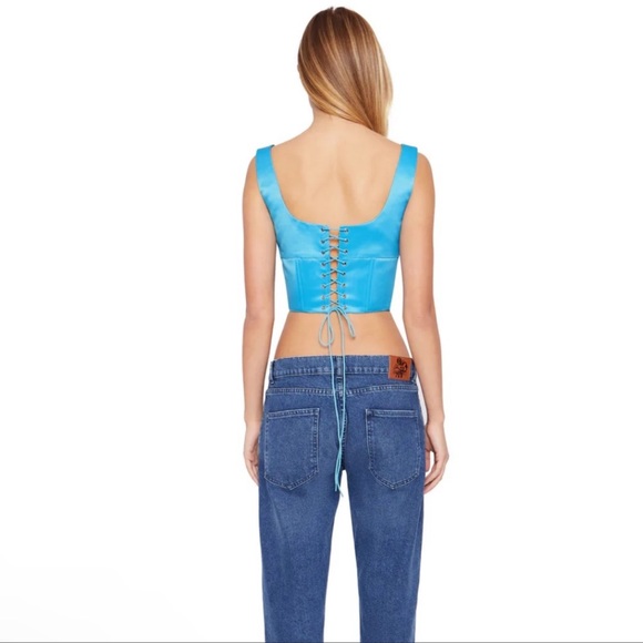 Danielle Guzio Satin Beaded Lace-up Bustier Top - Picture 4 of 10